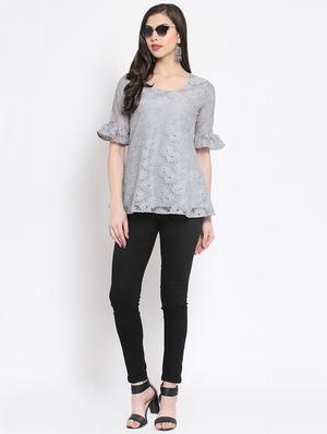 round neck frill detail laced top - 16677122 - Standard Image - 4