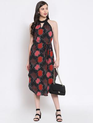 keyhole neck tie knot asymmetric dress - 16677130 - Standard Image - 4