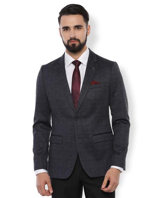 navy blue self design single breasted casual blazer - 16677653 - Very Small Image - 1
