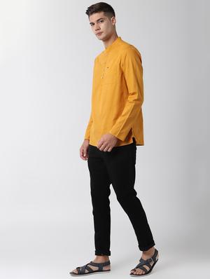 yellow solid short kurta - 16677751 - Standard Image - 4