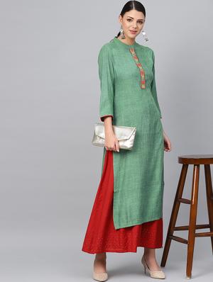 embroidered placket straight kurta - 16678163 - Standard Image - 4