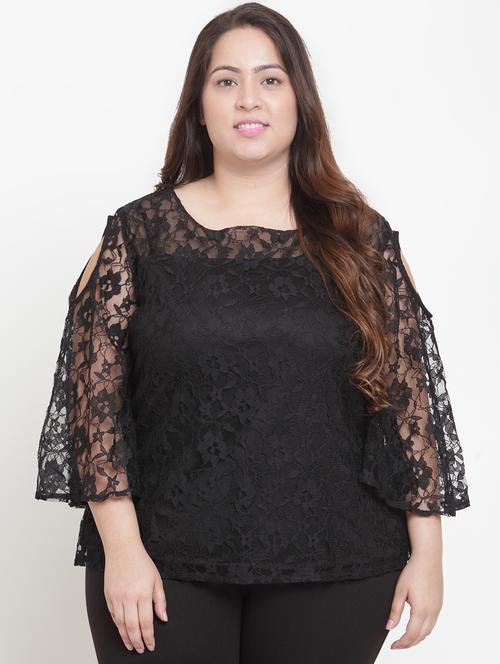 cold shoulder floral laced plus top - 16679103 - Standard Image - 1