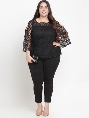 cold shoulder floral laced plus top - 16679103 - Standard Image - 4