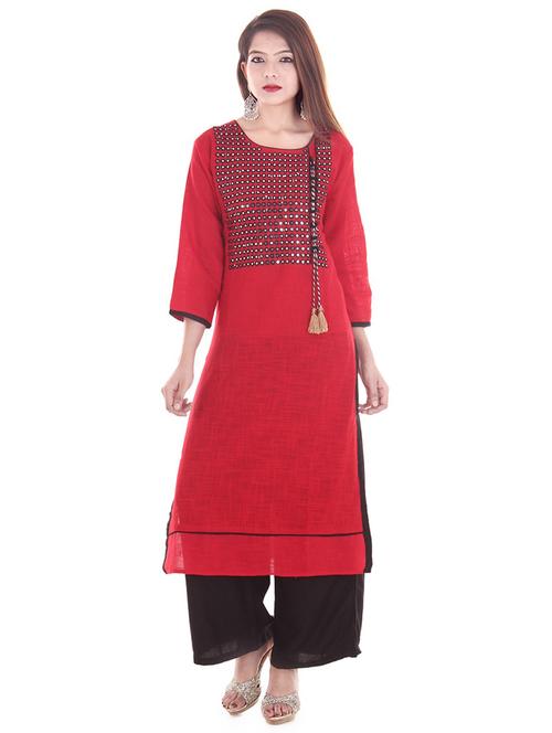 mirror work straight kurta - 16679754 - Standard Image - 1