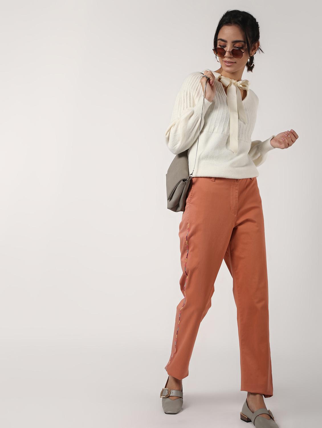 tie up neck solid wool pullover - 16680307 - Zoom Image - 4