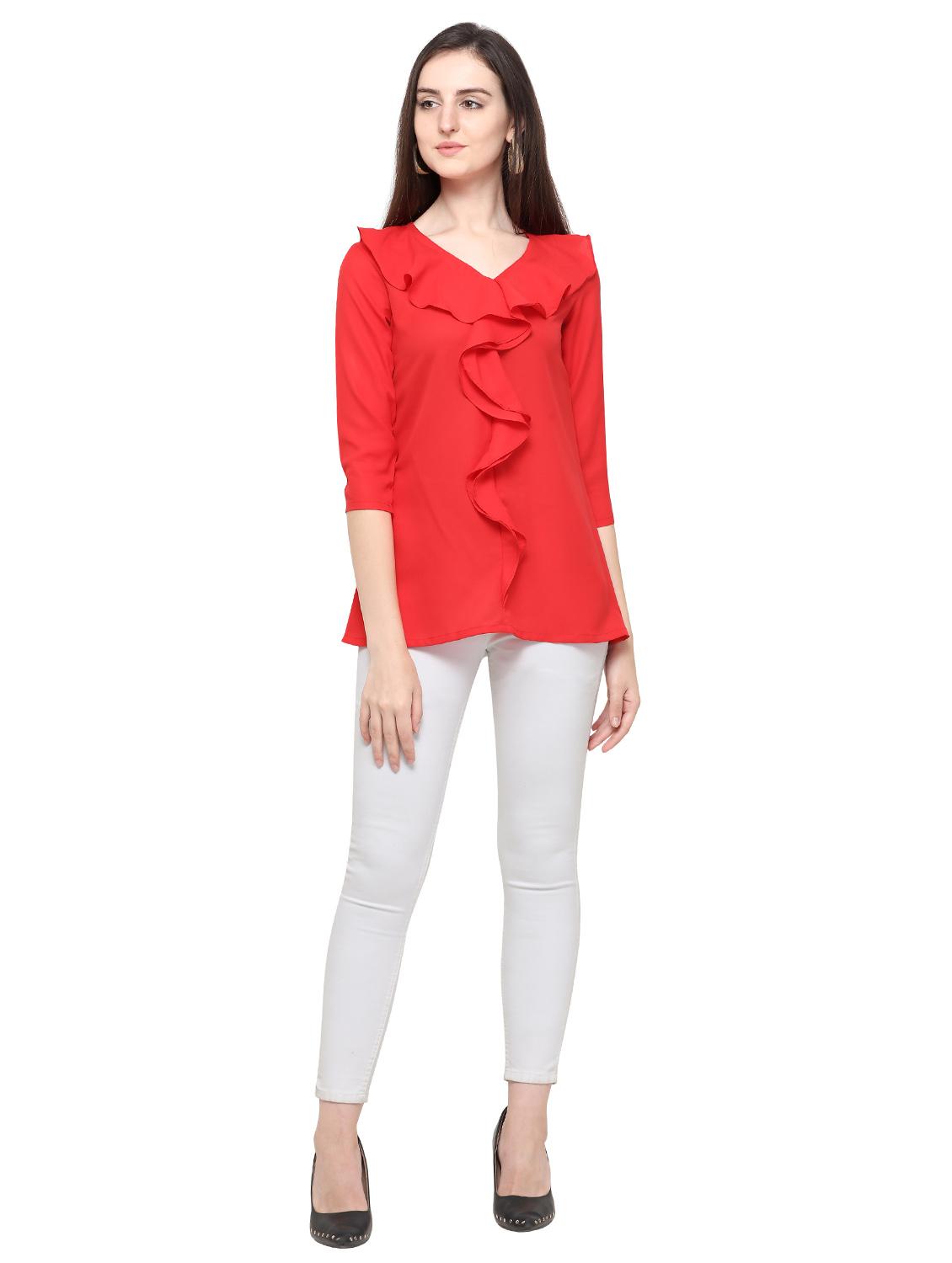 v neck ruffle detail top - 16680446 - Zoom Image - 4