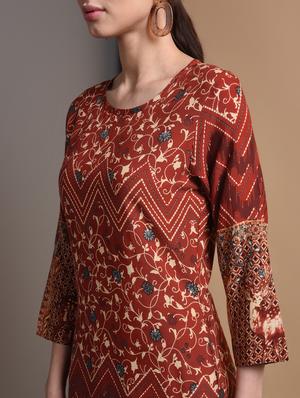floral printed straight kurta - 16680686 - Standard Image - 4