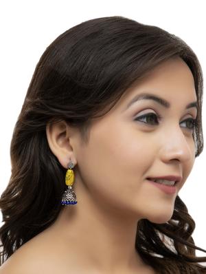 yellow brass jhumka earring - 16680703 - Standard Image - 4