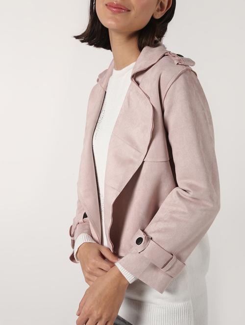 lapel neck crop suede blazer - 16680922 - Standard Image - 1