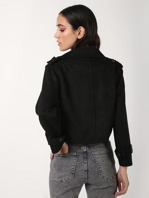 lapel neck crop suede blazer - 16680927 - Standard Image - 4