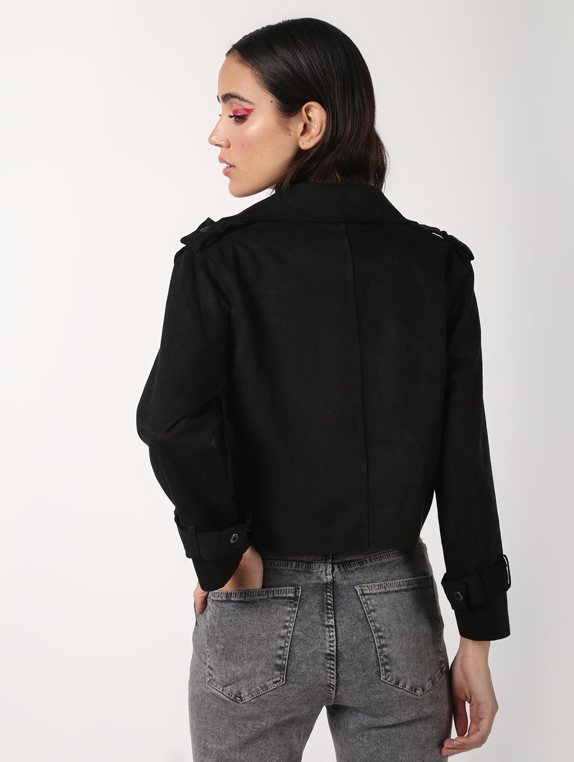 lapel neck crop suede blazer - 16680927 - Zoom Image - 4