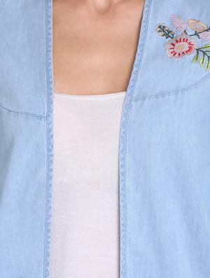 solid embroidered denim regular shrug - 16681449 - Standard Image - 4