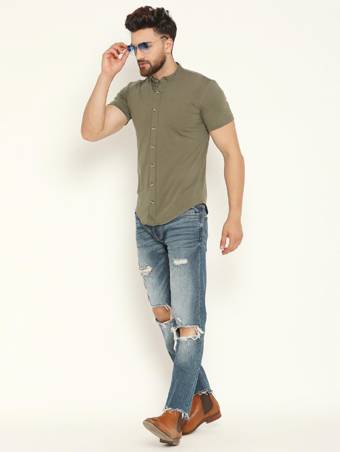 green solid casual shirt - 16682712 - Zoom Image - 4