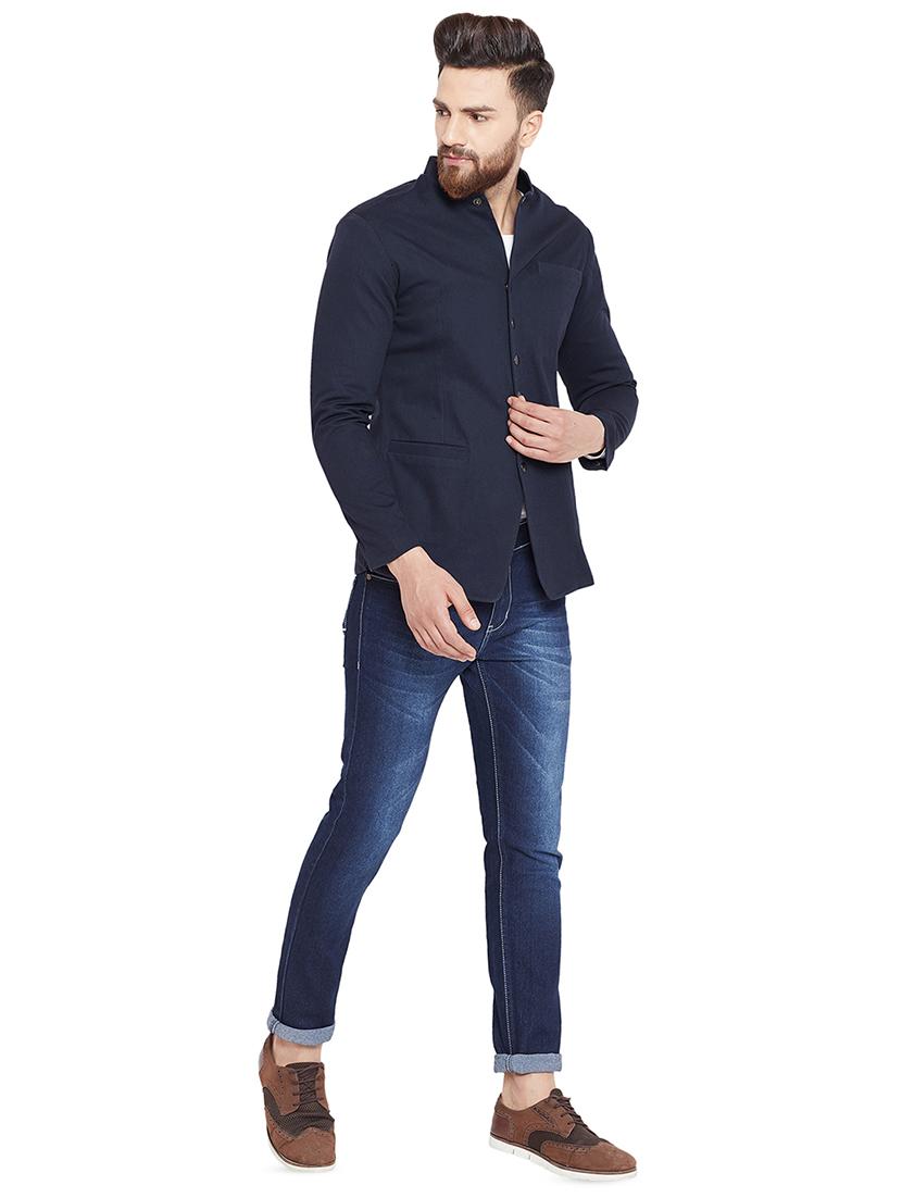 navy blue solid casual jacket - 16682944 - Zoom Image - 4