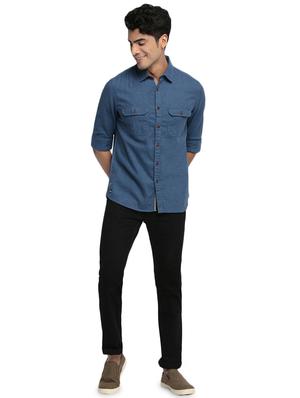 blue solid casual shirt - 16684091 - Standard Image - 4