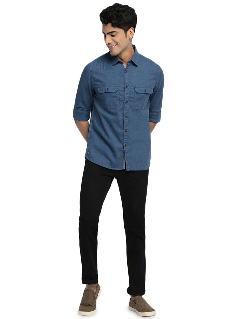 blue solid casual shirt - 16684091 - Zoom Image - 4