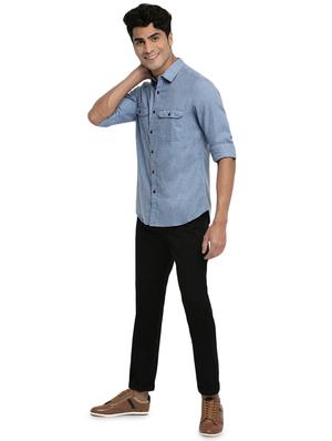 blue solid casual shirt - 16684093 - Standard Image - 4