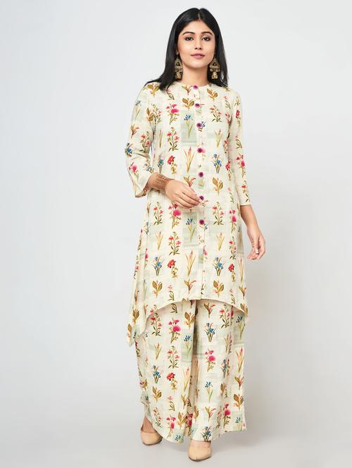 floarl printed high-low kurta - 16684635 - Standard Image - 1