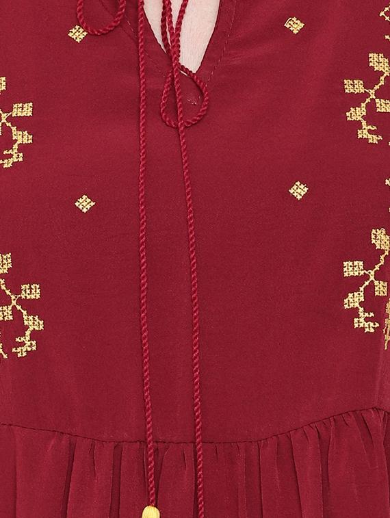 yoke embroidered flared kurta - 16684762 - Zoom Image - 4