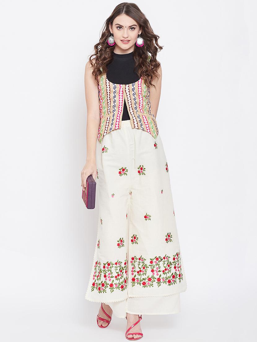 high rise embroidered palazzo - 16684980 - Zoom Image - 4