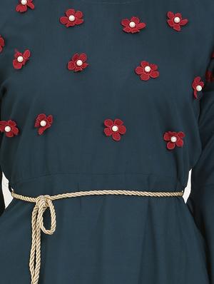 bell sleeved floral applique a-line dress - 16685498 - Standard Image - 4