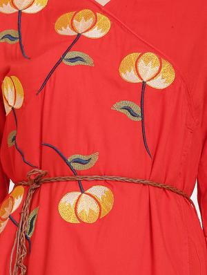 v neck floral embroidered a-line dress - 16685511 - Standard Image - 4