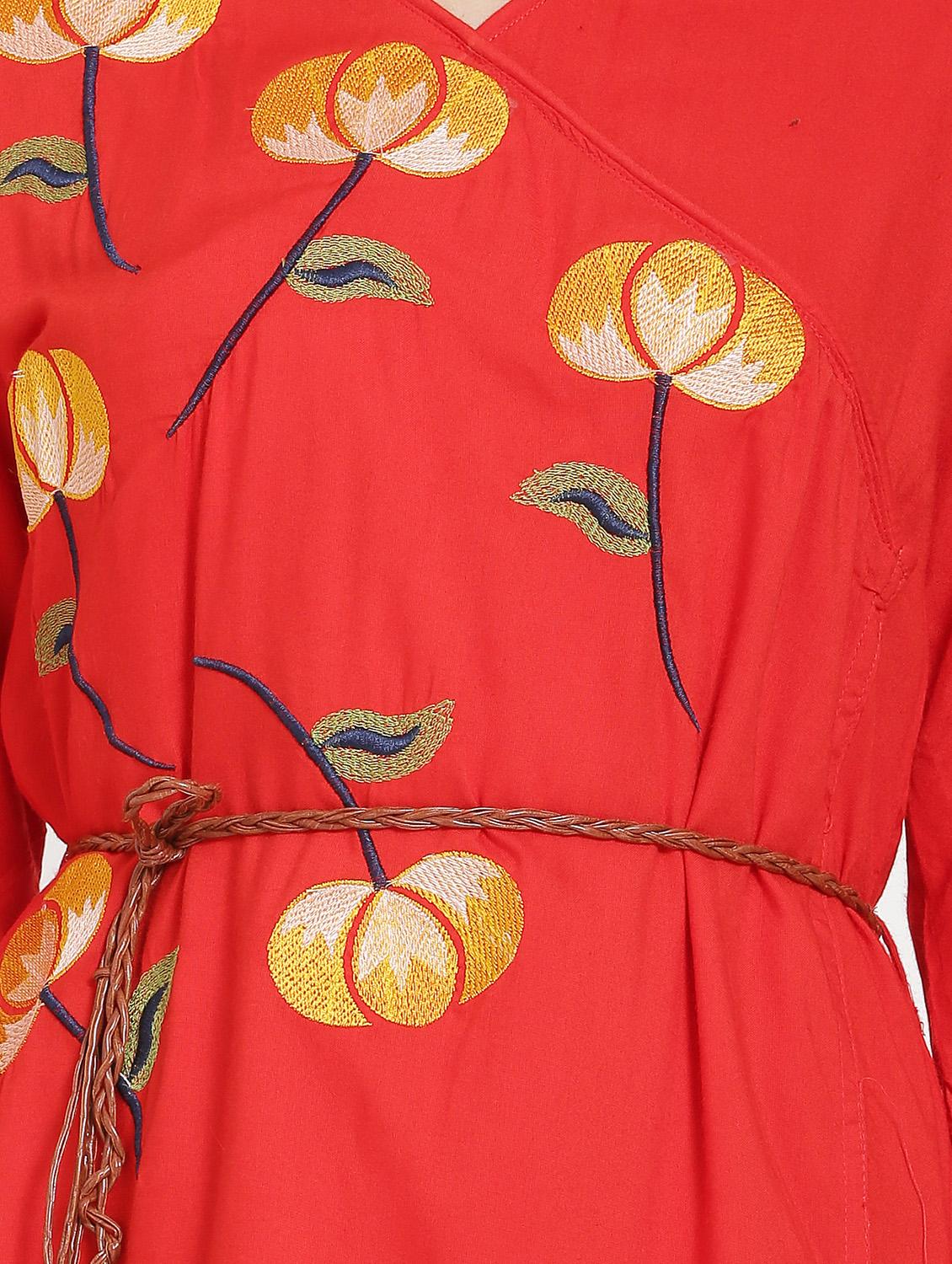 v neck floral embroidered a-line dress - 16685511 - Zoom Image - 4