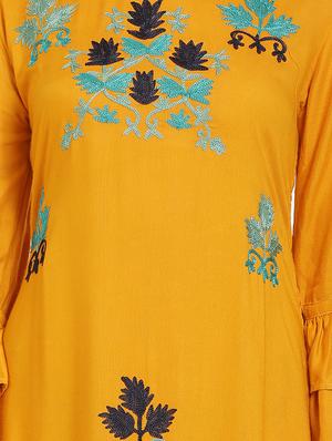 bell sleeved floral embroidered a-line dress - 16685515 - Standard Image - 4