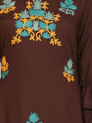 bell sleeved floral embroidered a-line dress - 16685517 - Standard Image - 4