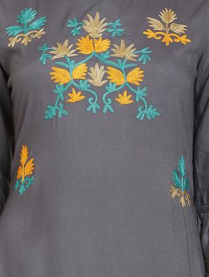bell sleeved floral embroidered a-line dress - 16685518 - Standard Image - 4