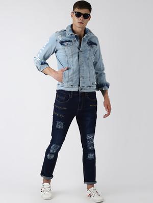 blue light washed distressed denim jeans - 16685995 - Standard Image - 4