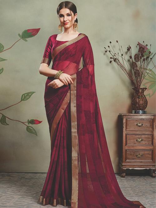 solid printed saree with blouse - 16687472 - Standard Image - 1