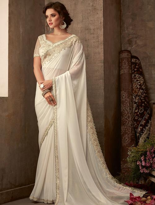 solid embroidered saree with blouse - 16687488 - Standard Image - 1