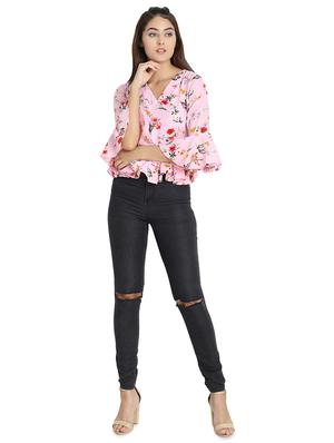 tie knot bell sleeved floral ruffle top - 16689733 - Standard Image - 4