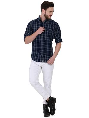 navy blue checkered casual shirt - 16690857 - Standard Image - 4