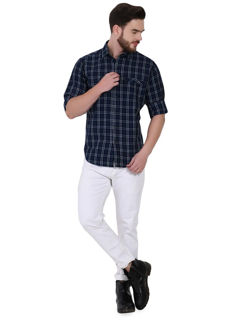 navy blue checkered casual shirt - 16690857 - Zoom Image - 4