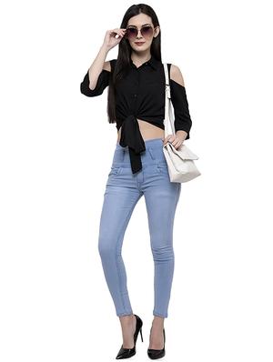 tie knot cold shoulder crop shirt - 16691397 - Standard Image - 4