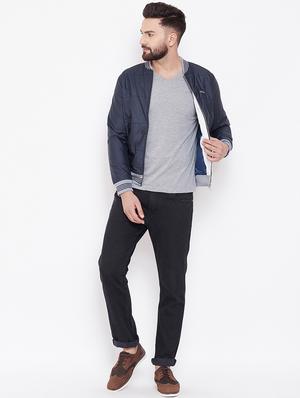 dark blue solid quilted jacket - 16691471 - Standard Image - 4