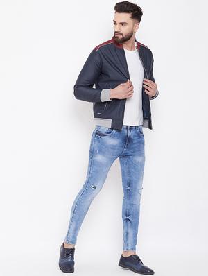 dark blue solid casual jacket - 16691473 - Standard Image - 4
