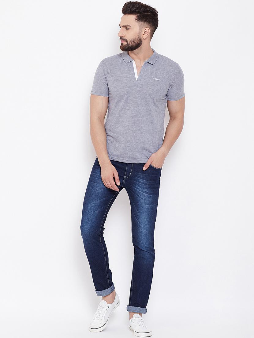 grey solid collared t-shirt - 16691500 - Zoom Image - 4