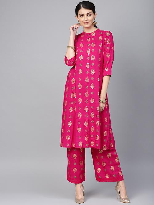 block printed kurta with palazzo set - 16692817 - Standard Image - 1