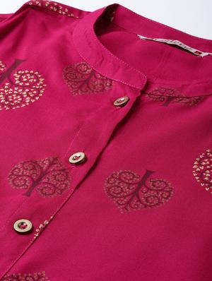 fuchsia block printed kurta with palazzo set - 16692820 - Standard Image - 4
