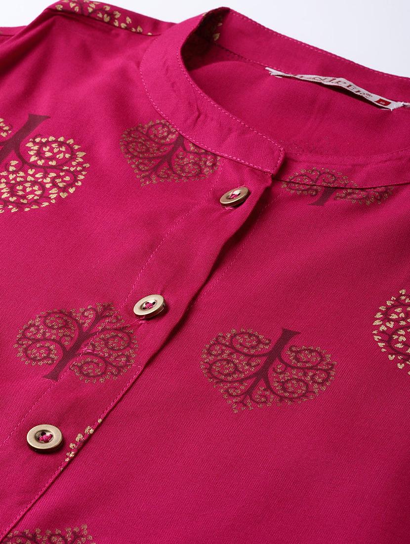 fuchsia block printed kurta with palazzo set - 16692820 - Zoom Image - 4