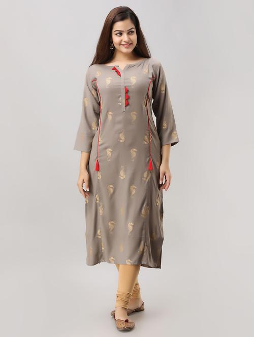 gold print straight kurta - 16693837 - Standard Image - 1