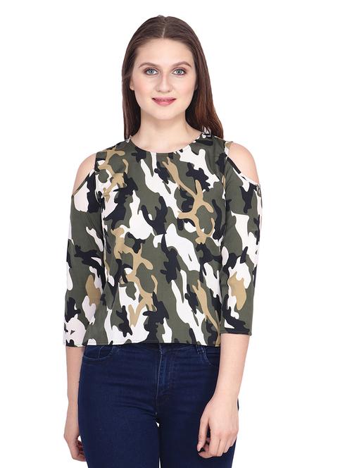cold shoulder camouflage top - 16694087 - Standard Image - 1