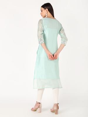 mirror work solid straight kurta - 16694374 - Standard Image - 4