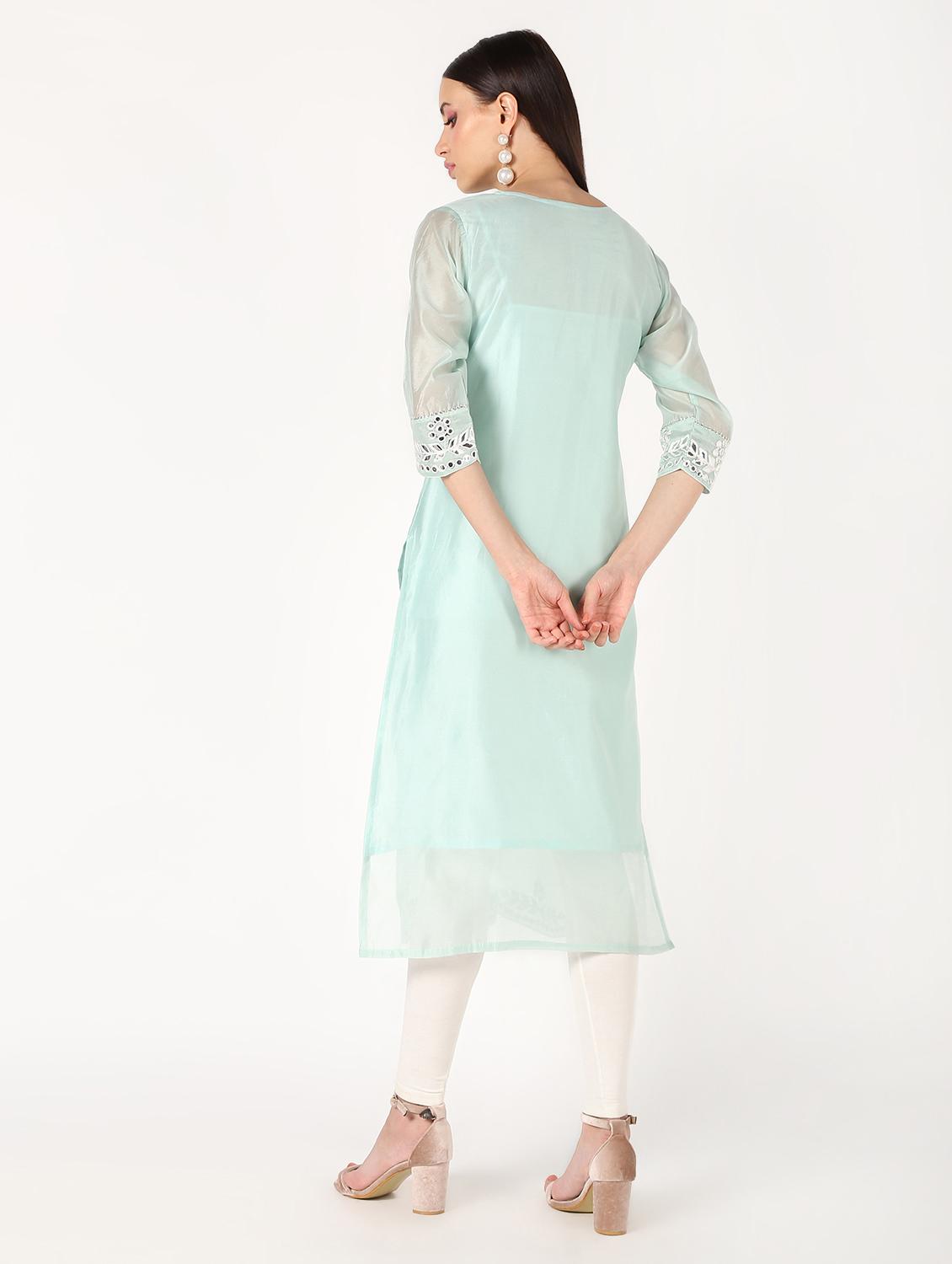 mirror work solid straight kurta - 16694374 - Zoom Image - 4