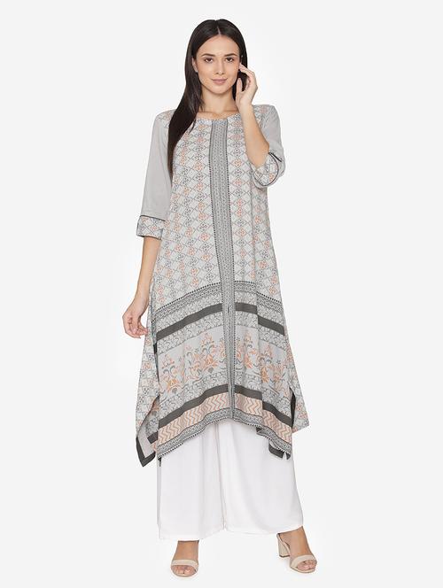 grey rayon highlow kurta - 16694411 - Standard Image - 1