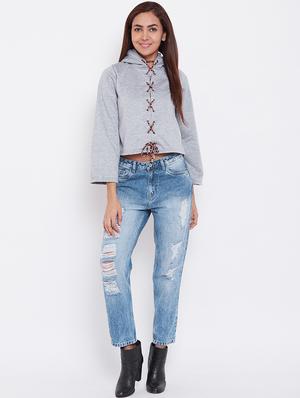 lace up detail hooded sweatshirt - 16695415 - Standard Image - 4