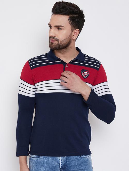 navy blue striped polo t-shirt - 16695663 - Standard Image - 1